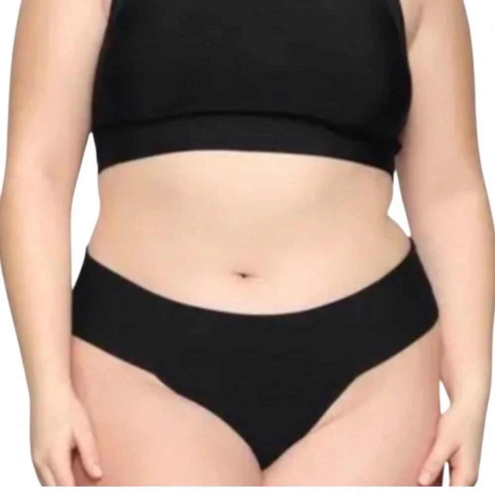 Skims Knit Swim Cheeky Bikini Bottom Onyx 4X
